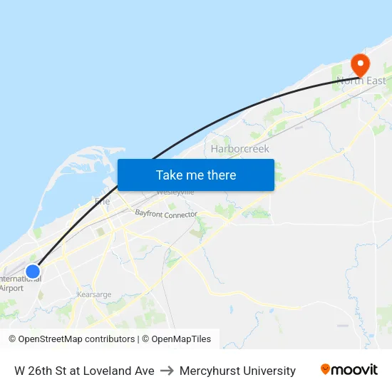 W 26th St at Loveland Ave to Mercyhurst University map