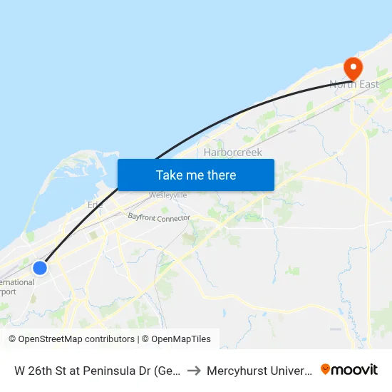 W 26th St at Peninsula Dr (Getgo) to Mercyhurst University map