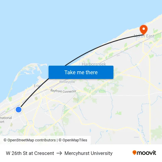 W 26th St at Crescent to Mercyhurst University map