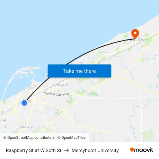 Raspberry St at W 20th St to Mercyhurst University map