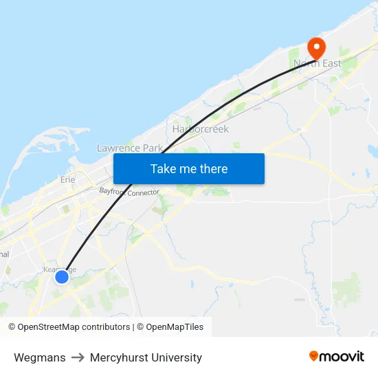 Wegmans to Mercyhurst University map
