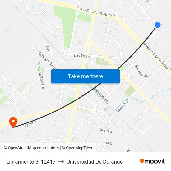 Libramiento 3, 12417 to Universidad De Durango map