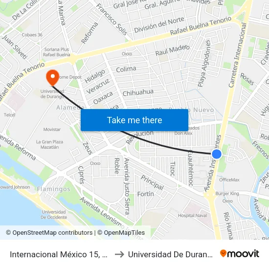 Internacional México 15, 19 to Universidad De Durango map