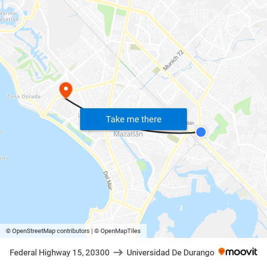 Federal Highway 15, 20300 to Universidad De Durango map