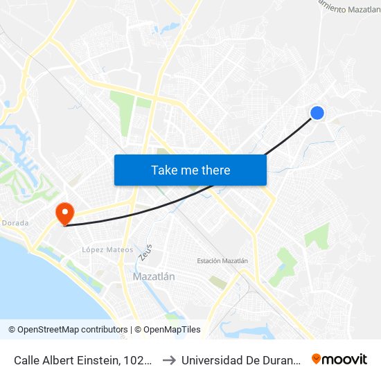 Calle Albert Einstein, 10216 to Universidad De Durango map