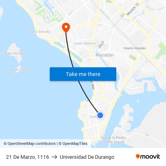 21 De Marzo, 1116 to Universidad De Durango map