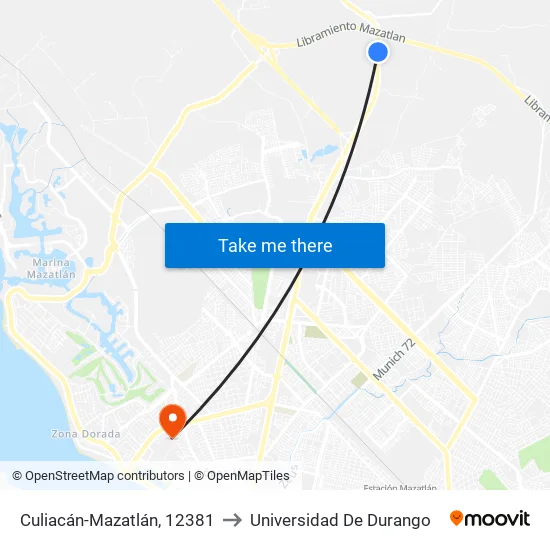 Culiacán-Mazatlán, 12381 to Universidad De Durango map