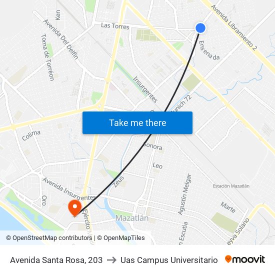 Avenida Santa Rosa, 203 to Uas Campus Universitario map