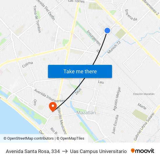 Avenida Santa Rosa, 334 to Uas Campus Universitario map