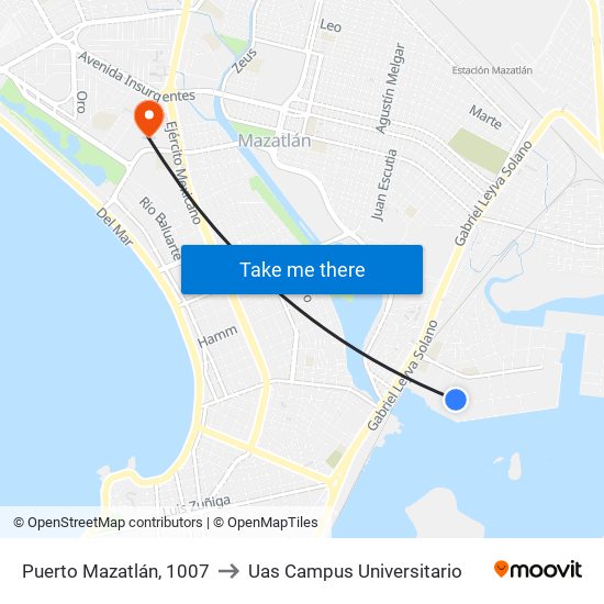 Puerto Mazatlán, 1007 to Uas Campus Universitario map