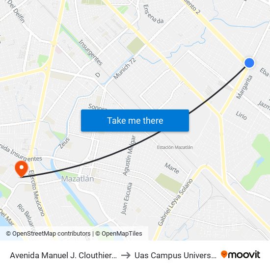 Avenida Manuel J. Clouthier, 4606 to Uas Campus Universitario map