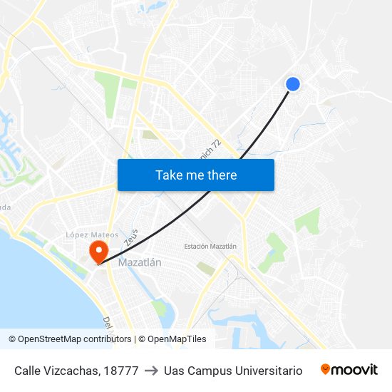 Calle Vizcachas, 18777 to Uas Campus Universitario map