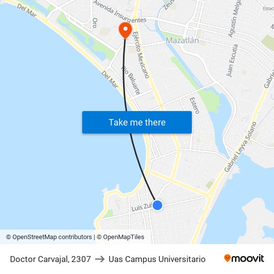 Doctor Carvajal, 2307 to Uas Campus Universitario map