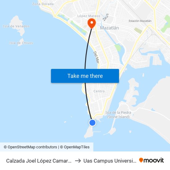 Calzada Joel López Camarena, 1 to Uas Campus Universitario map