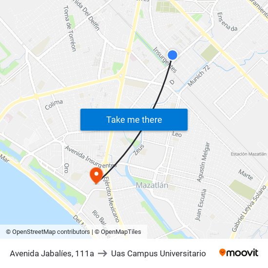 Avenida Jabalíes, 111a to Uas Campus Universitario map