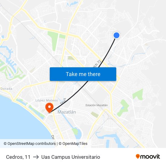 Cedros, 11 to Uas Campus Universitario map