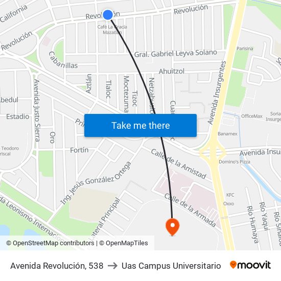 Avenida Revolución, 538 to Uas Campus Universitario map
