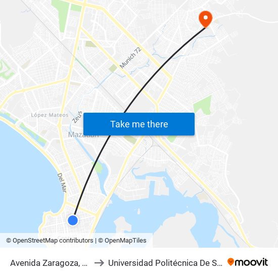 Avenida Zaragoza, 1225 to Universidad Politécnica De Sinaloa map