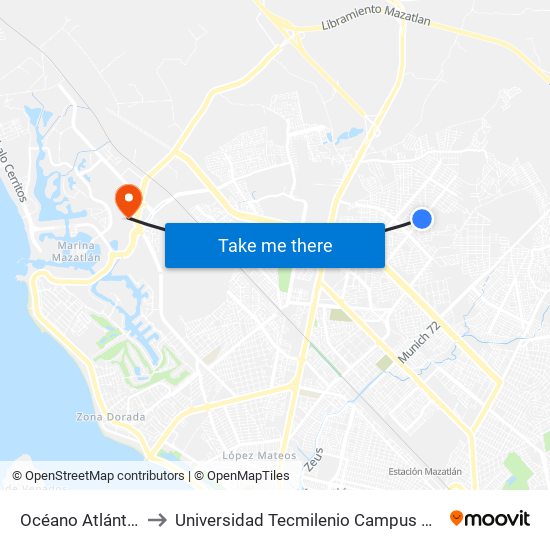 Océano Atlántico, 9605 to Universidad Tecmilenio Campus Mazatlán La Marina map