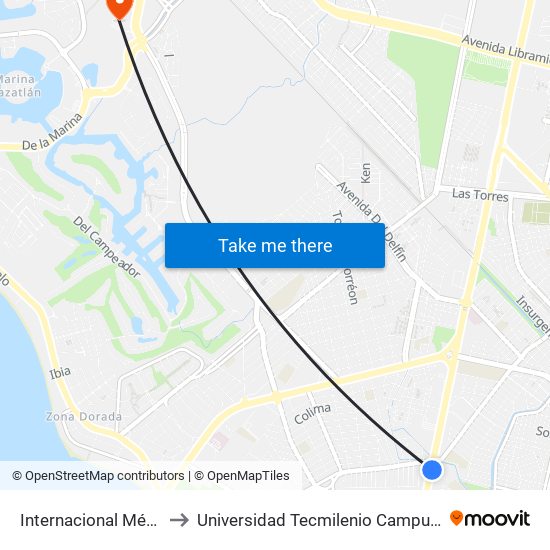Internacional México 15, 1883 to Universidad Tecmilenio Campus Mazatlán La Marina map