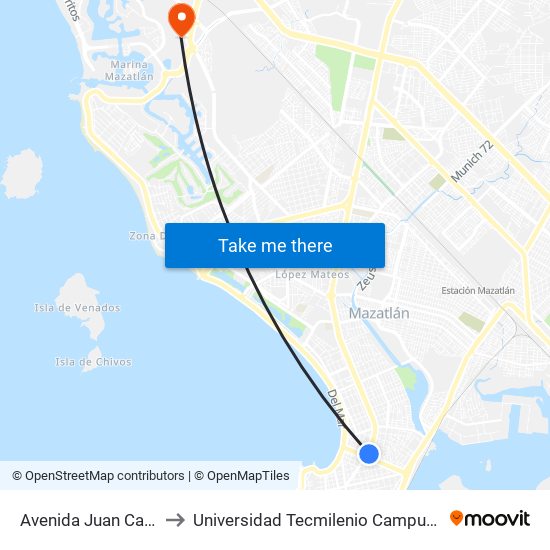 Avenida Juan Carrasco, 127a to Universidad Tecmilenio Campus Mazatlán La Marina map