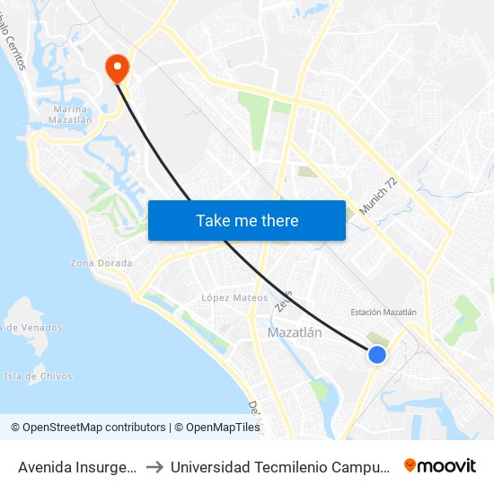 Avenida Insurgentes, 6101c to Universidad Tecmilenio Campus Mazatlán La Marina map