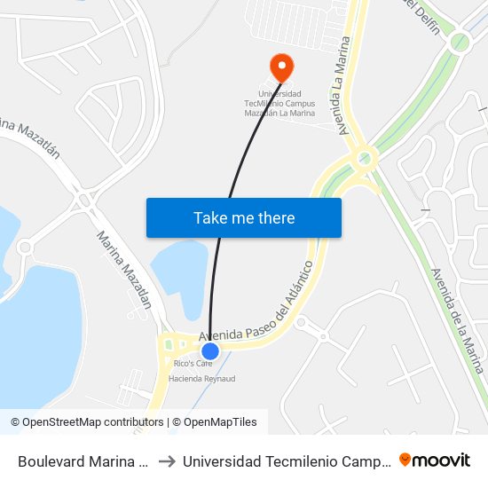 Boulevard Marina Mazatlan, 2216 to Universidad Tecmilenio Campus Mazatlán La Marina map