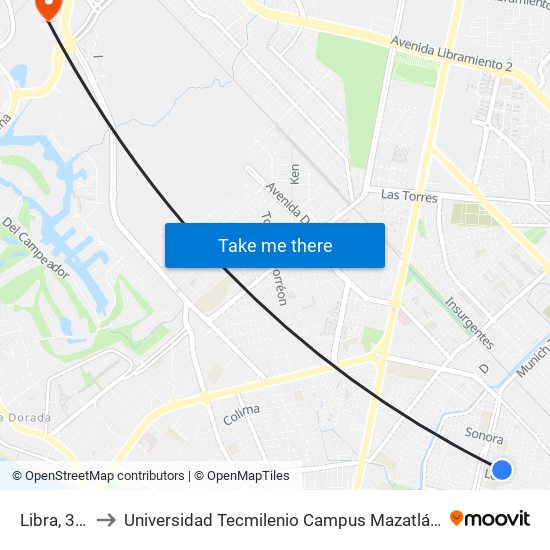 Libra, 3505 to Universidad Tecmilenio Campus Mazatlán La Marina map