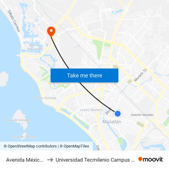 Avenida México 68, 1313 to Universidad Tecmilenio Campus Mazatlán La Marina map