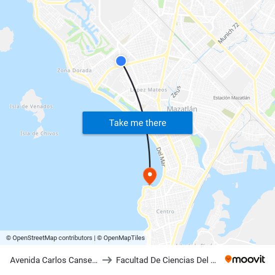 Avenida Carlos Canseco, 784 to Facultad De Ciencias Del Mar - Uas map
