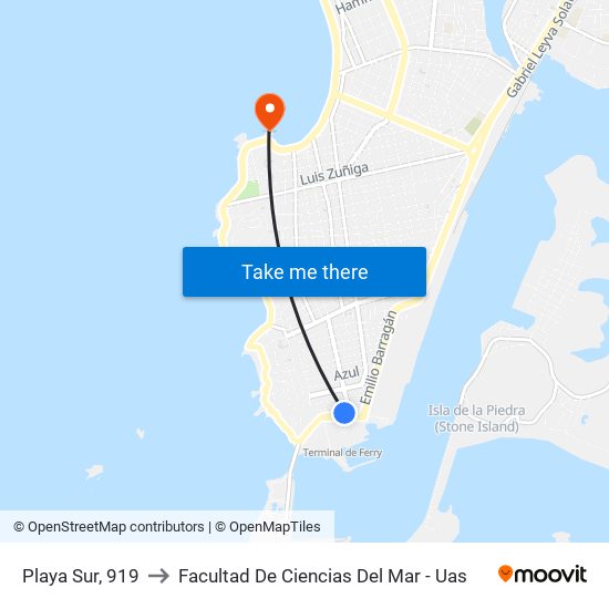 Playa Sur, 919 to Facultad De Ciencias Del Mar - Uas map