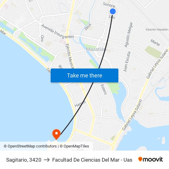 Sagitario, 3420 to Facultad De Ciencias Del Mar - Uas map