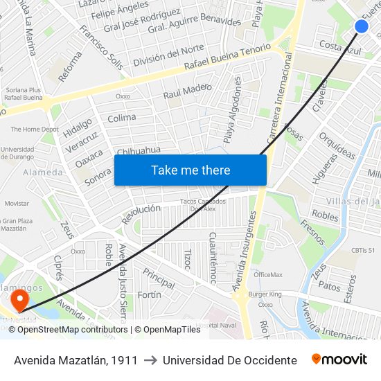 Avenida Mazatlán, 1911 to Universidad De Occidente map