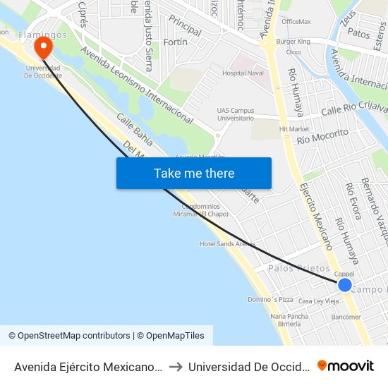 Avenida Ejército Mexicano, 998 to Universidad De Occidente map