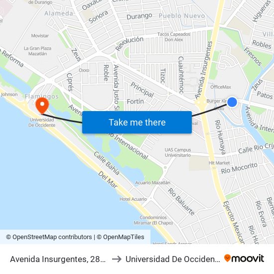 Avenida Insurgentes, 2803 to Universidad De Occidente map