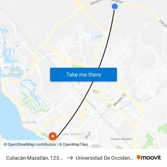 Culiacán-Mazatlán, 12381 to Universidad De Occidente map