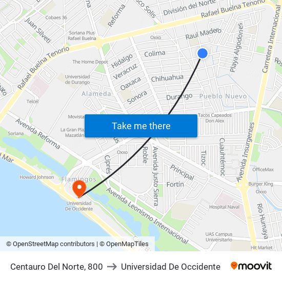 Centauro Del Norte, 800 to Universidad De Occidente map