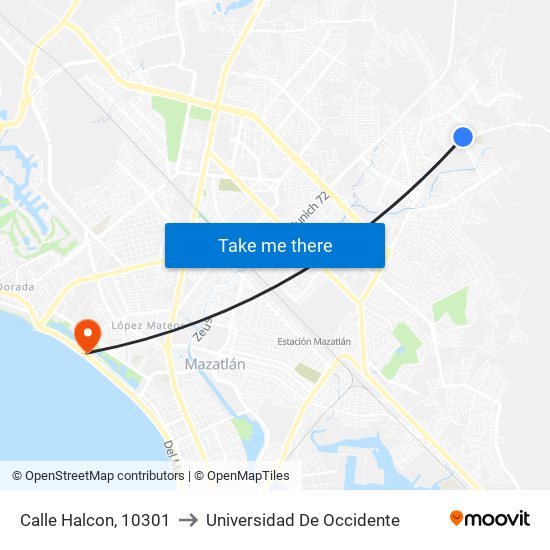 Calle Halcon, 10301 to Universidad De Occidente map