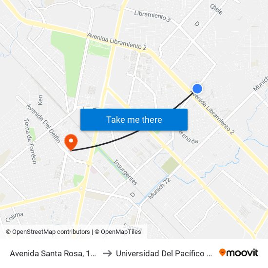 Avenida Santa Rosa, 12498 to Universidad Del Pacífico Norte map