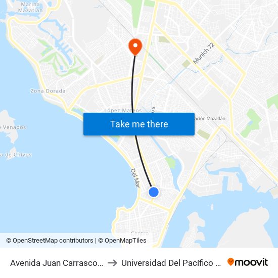 Avenida Juan Carrasco, 160 to Universidad Del Pacífico Norte map