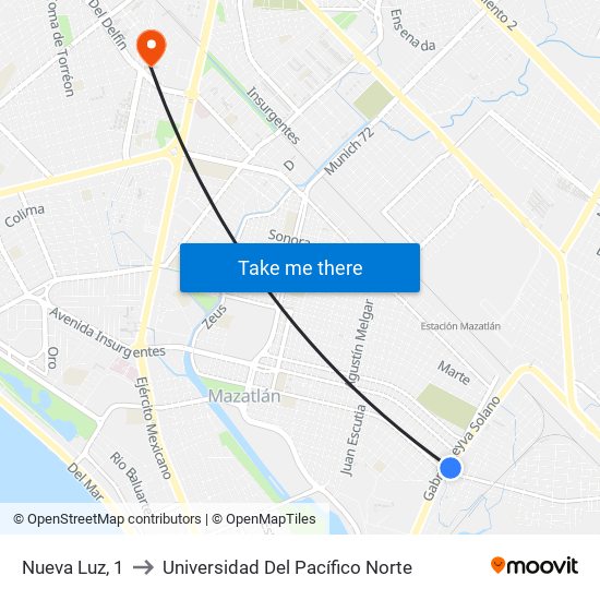 Nueva Luz, 1 to Universidad Del Pacífico Norte map