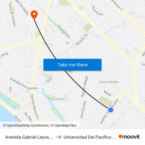 Avenida Gabriel Leyva, 1100 to Universidad Del Pacífico Norte map