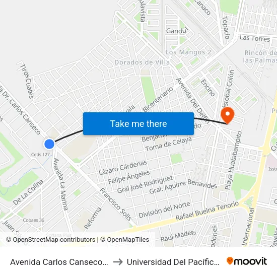 Avenida Carlos Canseco, 624_8 to Universidad Del Pacífico Norte map