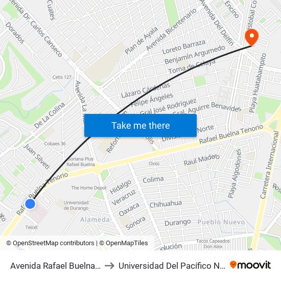 Avenida Rafael Buelna, 28 to Universidad Del Pacífico Norte map