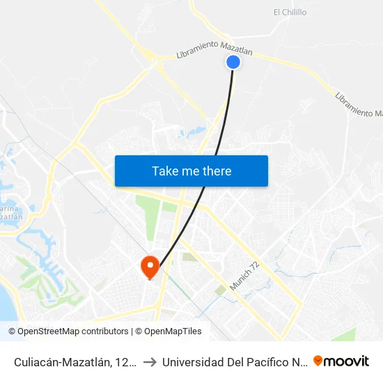 Culiacán-Mazatlán, 12381 to Universidad Del Pacífico Norte map