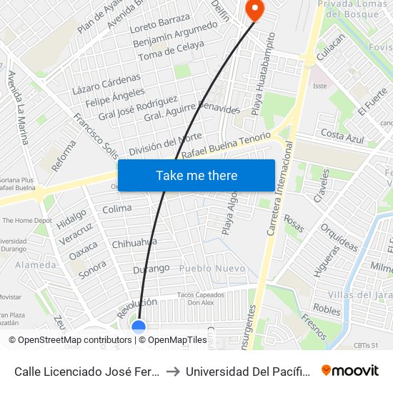 Calle Licenciado José Ferrel, 901b to Universidad Del Pacífico Norte map