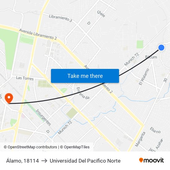 Álamo, 18114 to Universidad Del Pacífico Norte map