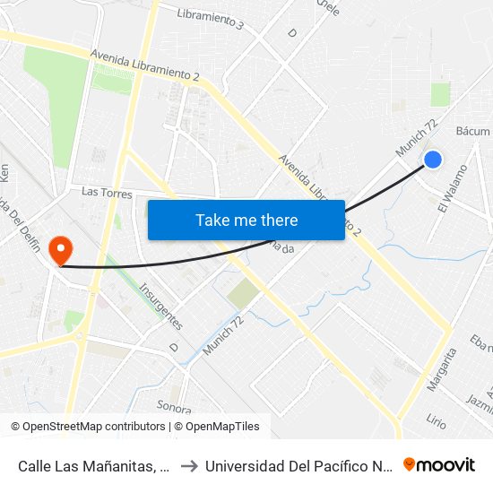 Calle Las Mañanitas, 233 to Universidad Del Pacífico Norte map