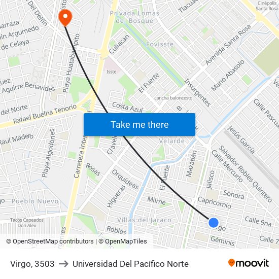 Virgo, 3503 to Universidad Del Pacífico Norte map
