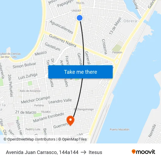 Avenida Juan Carrasco, 144a144 to Itesus map